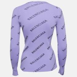 Balenciaga Purple All-Over Print Rib Knit Crewneck Sweater M