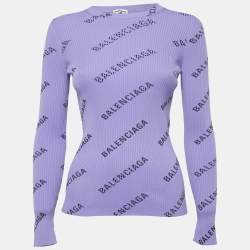 Balenciaga Purple All-Over Print Rib Knit Crewneck Sweater M