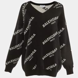 Balenciaga Black All Over Logo Wool Sweater M