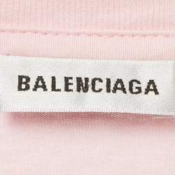 Balenciaga Pink Logo Print Cotton Jersey T-Shirt S