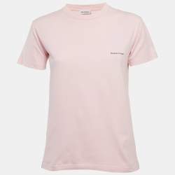 Balenciaga Pink Logo Print Cotton Jersey T-Shirt S
