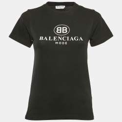 Balenciaga Black Logo Print Cotton Jersey T-Shirt S