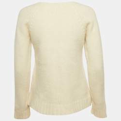 Balenciaga Off-White Rib Knit V-Neck Sweater M