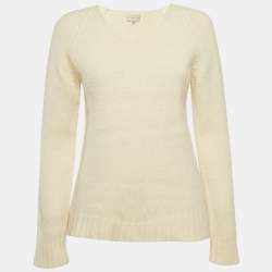 Balenciaga Off-White Rib Knit V-Neck Sweater M