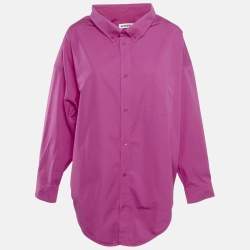Pre Owned Balenciaga Pink Logo Print Cotton Oversized Shirt S