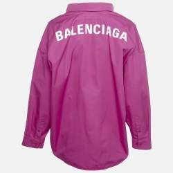 Pre Owned Balenciaga Pink Logo Print Cotton Oversized Shirt S