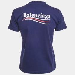 Balenciaga Ink Blue Logo Print Cotton Crew Neck T-Shirt M 