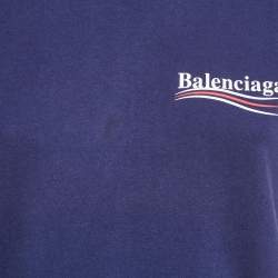 Balenciaga Ink Blue Logo Print Cotton Crew Neck T-Shirt M 
