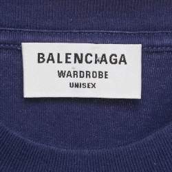 Balenciaga Ink Blue Logo Print Cotton Crew Neck T-Shirt M 