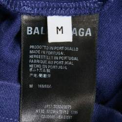 Balenciaga Ink Blue Logo Print Cotton Crew Neck T-Shirt M 