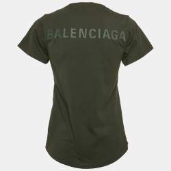 Balenciaga Green Logo Embroidered Jersey T-Shirt S