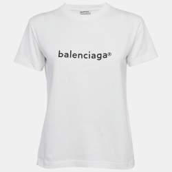 Balenciaga White Logo Print Jersey T-Shirt M