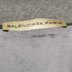 Balenciaga Navy Blue Silk Jersey Ruffled Top M