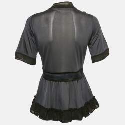 Balenciaga Navy Blue Silk Jersey Ruffled Top M