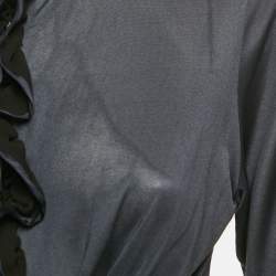Balenciaga Navy Blue Silk Jersey Ruffled Top M