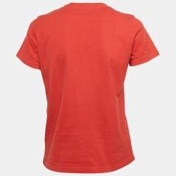Pre Owned Balenciaga Red Logo Print Cotton Short Sleeve T-Shirt S