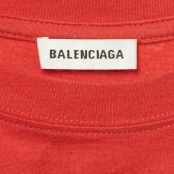 Pre Owned Balenciaga Red Logo Print Cotton Short Sleeve T-Shirt S