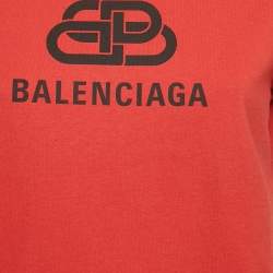 Pre Owned Balenciaga Red Logo Print Cotton Short Sleeve T-Shirt S