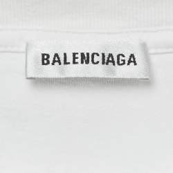 Pre Owned Balenciaga White Logo Embroidered Jersey T-Shirt S