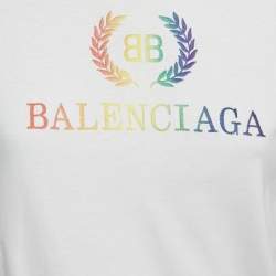 Pre Owned Balenciaga White Logo Embroidered Jersey T-Shirt S