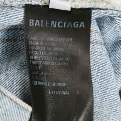 Pre Owned Balenciaga Unifit Blue Denim Distressed Wide Leg Jeans L