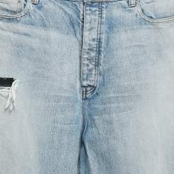 Pre Owned Balenciaga Unifit Blue Denim Distressed Wide Leg Jeans L