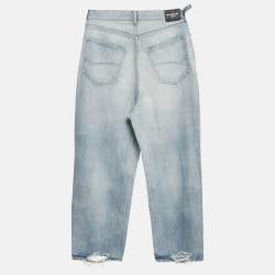 Pre Owned Balenciaga Unifit Blue Denim Distressed Wide Leg Jeans L
