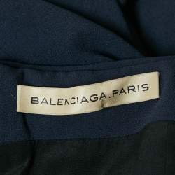 Pre Owned Balenciaga Navy Blue Crepe Drape Detail Maxi Dress M