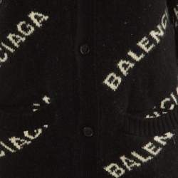 Pre Owned Balenciaga Black Logo Jacquard Knit Long Archetype Cardigan S