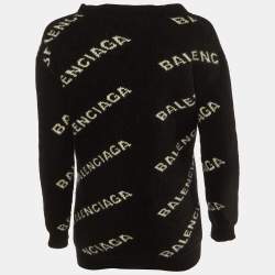 Pre Owned Balenciaga Black Logo Jacquard Knit Long Archetype Cardigan S