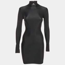 Pre Owned Balenciaga Black Jersey High Neck Bodycon Dress S