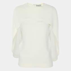 Balenciaga Cream Crepe Cape Sleeve Detail Top S