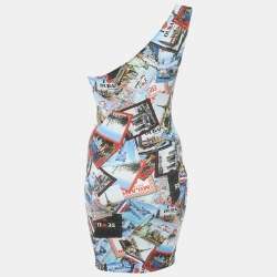 Balenciaga Multicolor Printed Cotton One-Shoulder Mini Dress M