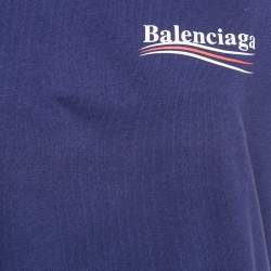 Balenciaga Dark Blue Cotton Logo Print Crew Neck T-Shirt L