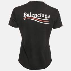 Balenciaga Black Logo Print Cotton Crew Neck T-Shirt M