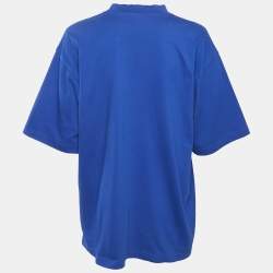 Pre Owned Balenciaga Royal Blue Printed Cotton Medium Fit T-Shirt S