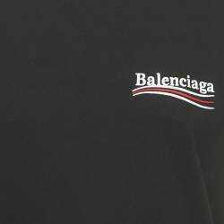 Pre Owned Balenciaga Black Logo Embroidery Cotton Crewneck Small Fit T-Shirt L