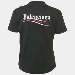 Pre Owned Balenciaga Black Logo Embroidery Cotton Crewneck Small Fit T-Shirt L