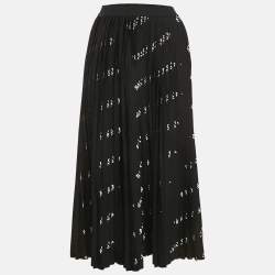Pre Owned Balenciaga Black Logo All Over Knit Pleated Midi Skirt S
