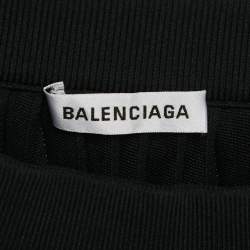 Pre Owned Balenciaga Black Logo All Over Knit Pleated Midi Skirt S