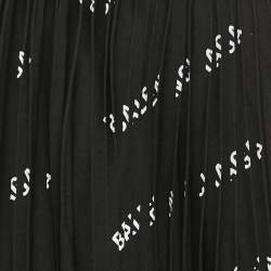 Pre Owned Balenciaga Black Logo All Over Knit Pleated Midi Skirt S