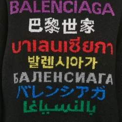 Pre Owned Balenciaga Black 7 Languages Logo Intarsia Wool Sweater S