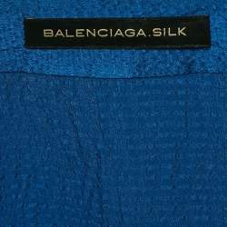 Pre Owned Balenciaga Blue Textured Silk Ruffled Mini Skirt M