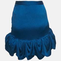 Pre Owned Balenciaga Blue Textured Silk Ruffled Mini Skirt M