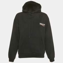 Pre Owned Balenciaga Black Campaign Print Cotton Knit Hoodie S