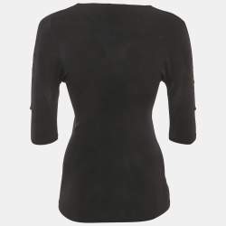 Pre Owned توب بالنسياغا ملائم جيرسي بحواف شبكة طباعة الشعار أسود مقاس صغير (سمول)