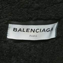 Pre Owned Balenciaga Black Logo Print Leather and Shearling Oversized Jacket S