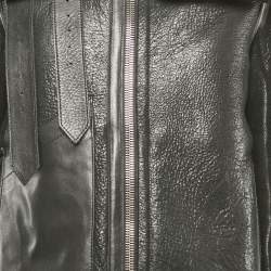 Pre Owned Balenciaga Black Logo Print Leather and Shearling Oversized Jacket S