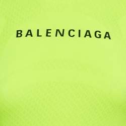 Pre Owned Balenciaga Acid Green Logo Print Mesh Jersey Fitted Top S