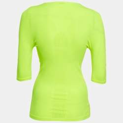 Pre Owned Balenciaga Acid Green Logo Print Mesh Jersey Fitted Top S